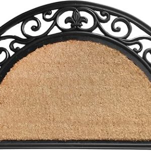 Rugsmith Natural Moulded Fleur De Lis Border Half Round Doormat, 18"x30"