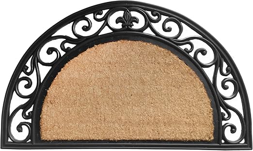 Rugsmith Natural Moulded Fleur De Lis Border Half Round Doormat, 18"x30"