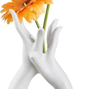 VECELO Minimalist White Ceramic Vase, Modern Hand Shaped Flower Vase for Entryway, Shelf, Mantels, Dining Table