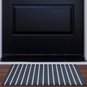 Nautica - PVC Loop Utility Mats | Indoor/Outdoor | Slip-Resistant | Mat for Kitchen, Garage, Laundry Room, Foyer, & More | Stripe Modern Design Doormat | Measures - 16 x 24 | Navy, White