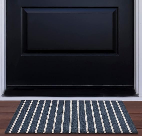 Nautica - PVC Loop Utility Mats | Indoor/Outdoor | Slip-Resistant | Mat for Kitchen, Garage, Laundry Room, Foyer, & More | Stripe Modern Design Doormat | Measures - 16 x 24 | Navy, White