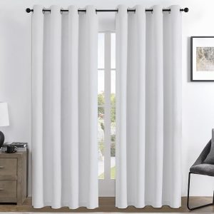 Joydeco 100% Blackout Curtains 96 Inches Long 2 Panels Set, Thermal Insulated Long Curtains& Drapes 2 Burg, Room Darkening Curtains for Bedroom Living Room Window (Pure White, W52 x L96 Inch)