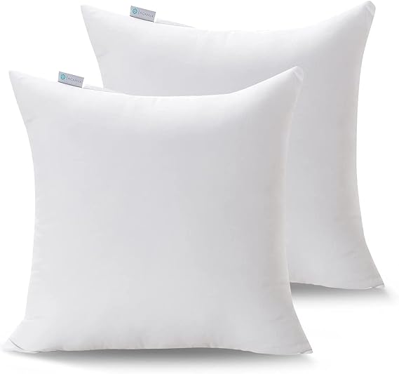 Acanva 2 Pack Square Throw Inserts for Sofa, Bed, Couch, Soft Polyester Microfiber Filled Decorative Stuffer Pillows, 2 Count (Pack of 1), White