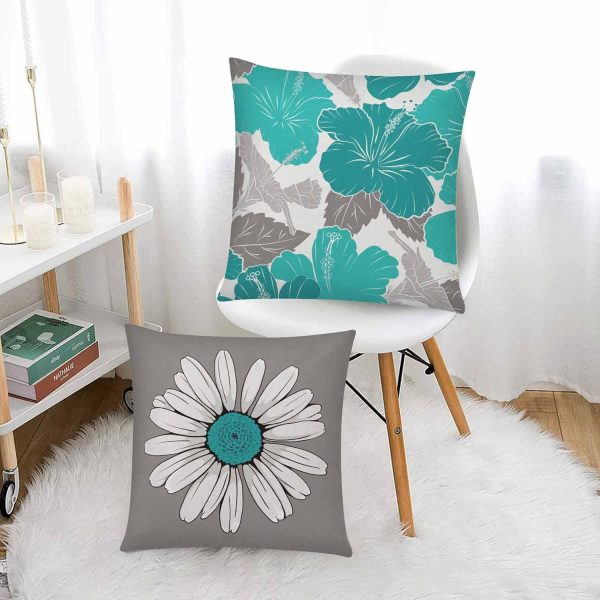 COMMINY Teal Grey Pillow Covers 18x18 Set of 6 Decorative Daisy Flower Throw Pillow Cover for Couch Modern Turquoise Pillow Case for Patio Living Room Cushion Bed Outdoor Farmhouse Home Decor - Image 5