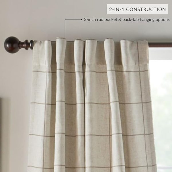 Elrene Home Fashions Brighton Windowpane Plaid Blackout Window Curtain, Living Room and Bedroom Drape with Rod Pocket Tabs, 52" x 84", Linen, 1 Panel - Image 3