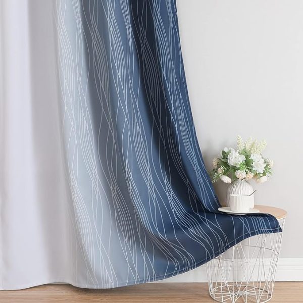 Estelar Textiler Navy Blue and Greyish White Blackout Curtains for Bedroom 84 Inches Long, Full Room Darkening Grommet Curtains for Living Room,Thermal Insulated Ombre Drapes,52Wx84L,2 Panels - Image 4
