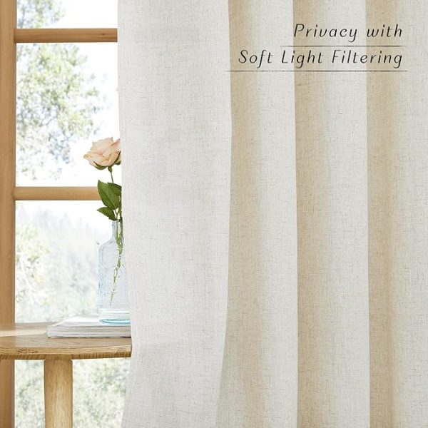 NICETOWN Thick Flax Linen Curtains 96 inches Long, Grommet Semi Sheer Vertical Drapes Privacy Added with Light Filtering Window Treatments for Bedroom/Living Room, Natural, W55 x L96, 2 Pieces - Image 4