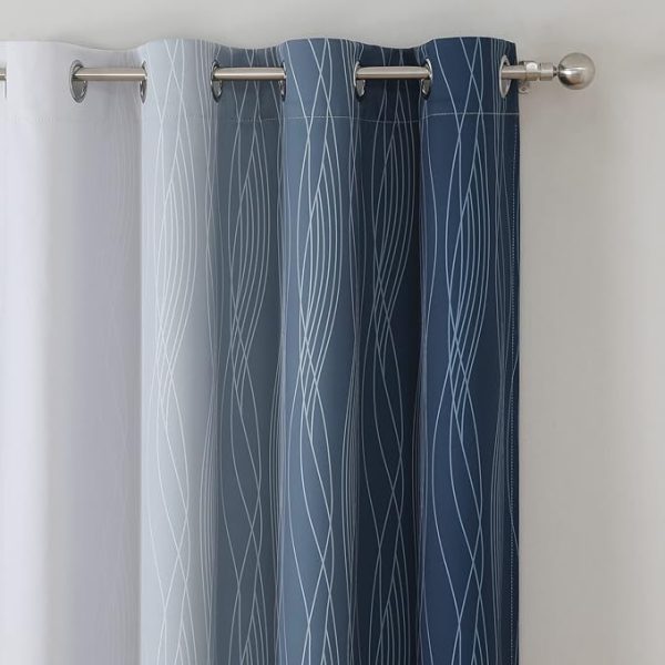 Estelar Textiler Navy Blue and Greyish White Blackout Curtains for Bedroom 84 Inches Long, Full Room Darkening Grommet Curtains for Living Room,Thermal Insulated Ombre Drapes,52Wx84L,2 Panels - Image 5
