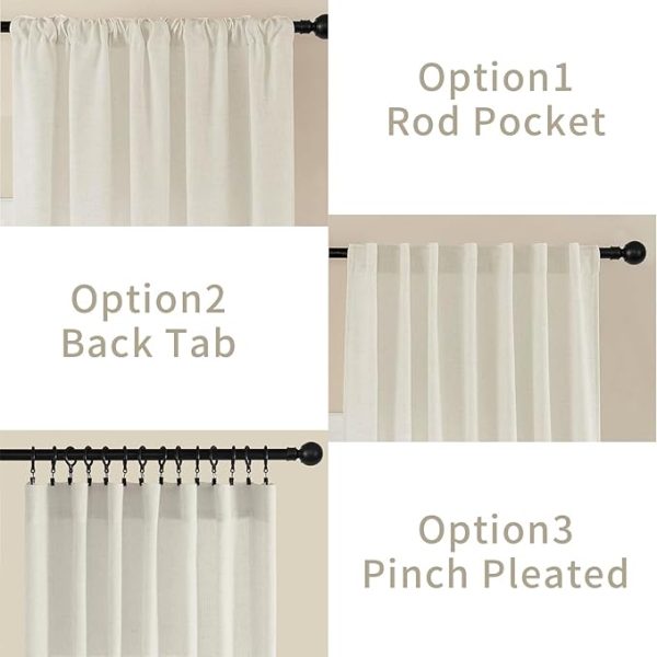 Joydeco Linen Curtains 2 Panel Set,Light Filtering, Ivory on Linen Curtains 96 Inch Curtains for Living Room, Cream Drapes 96 Inches Long Rod Pocket Back Tab Curtains (96" L x 52" W) - Image 3