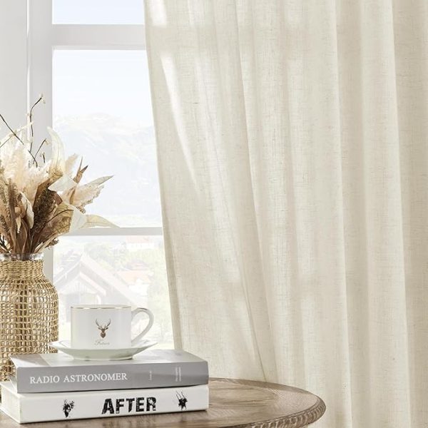 Joydeco Linen Curtains 2 Panel Set,Light Filtering, Ivory on Linen Curtains 96 Inch Curtains for Living Room, Cream Drapes 96 Inches Long Rod Pocket Back Tab Curtains (96" L x 52" W) - Image 6