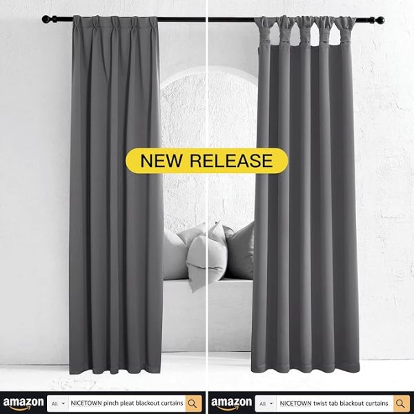 NICETOWN Thermal Insulated Grommet Blackout Curtains for Bedroom (2 Panels, W42 x L63 -Inch, Grey) - Image 6