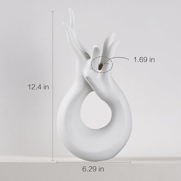 VECELO Minimalist White Ceramic Vase, Modern Hand Shaped Flower Vase for Entryway, Shelf, Mantels, Dining Table - Image 2
