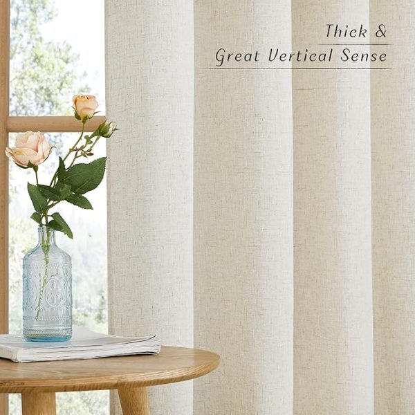 NICETOWN Thick Flax Linen Curtains 96 inches Long, Grommet Semi Sheer Vertical Drapes Privacy Added with Light Filtering Window Treatments for Bedroom/Living Room, Natural, W55 x L96, 2 Pieces - Image 6
