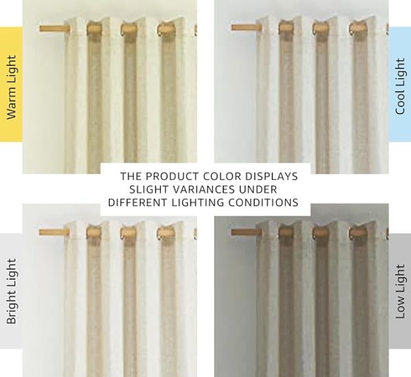 NICETOWN Thick Flax Linen Curtains 96 inches Long, Grommet Semi Sheer Vertical Drapes Privacy Added with Light Filtering Window Treatments for Bedroom/Living Room, Natural, W55 x L96, 2 Pieces - Image 2
