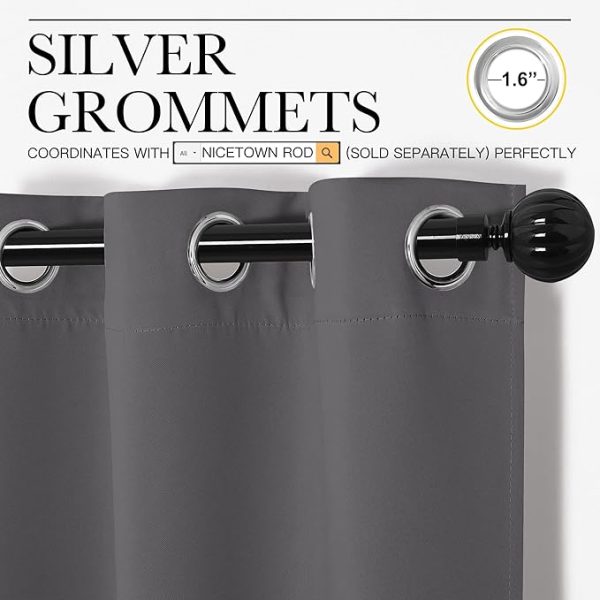 NICETOWN Thermal Insulated Grommet Blackout Curtains for Bedroom (2 Panels, W42 x L63 -Inch, Grey) - Image 3