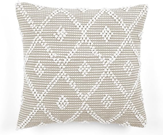 Lush Decor Adelyn Decorative Throw Pillow Cover, 20" W x 20" L, Neutral - Square Pillow - Neutral Diamond Pillow - Textured Pillows - Hygge Decor - Farmhouse Throw Pillows For Bed, Couch, Or Chair
