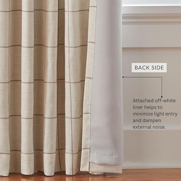 Elrene Home Fashions Brighton Windowpane Plaid Blackout Window Curtain, Living Room and Bedroom Drape with Rod Pocket Tabs, 52" x 84", Linen, 1 Panel - Image 4