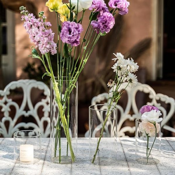 Devilfire 12Pcs Glass Cylinder vases for Centerpieces, 6 Inches Tall Flower Vases Wedding Decorations,Bulk Cylinder Flower& Plant Vases,Hurricane Candle Holder for Table Shelf, Party. - Image 4