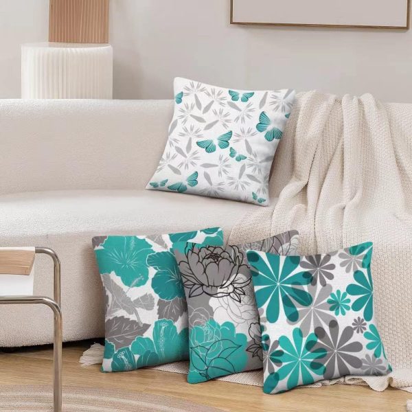 COMMINY Teal Grey Pillow Covers 18x18 Set of 6 Decorative Daisy Flower Throw Pillow Cover for Couch Modern Turquoise Pillow Case for Patio Living Room Cushion Bed Outdoor Farmhouse Home Decor - Image 2