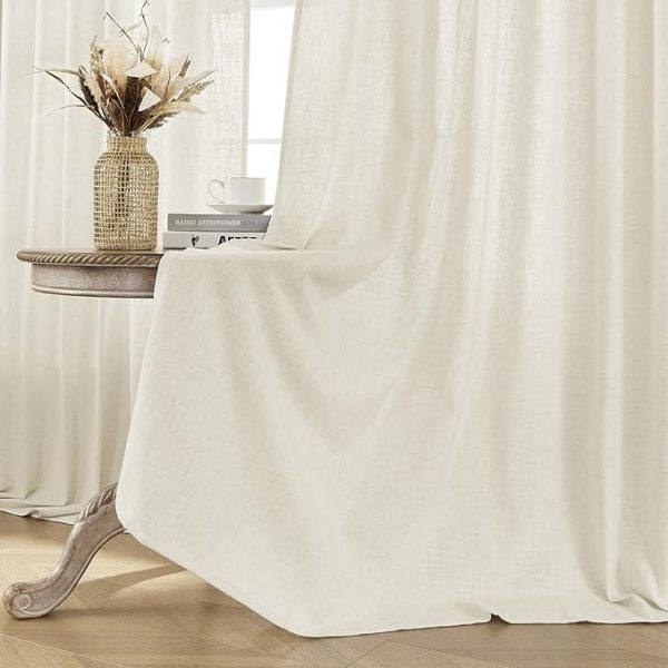 Joydeco Linen Curtains 2 Panel Set,Light Filtering, Ivory on Linen Curtains 96 Inch Curtains for Living Room, Cream Drapes 96 Inches Long Rod Pocket Back Tab Curtains (96" L x 52" W) - Image 5