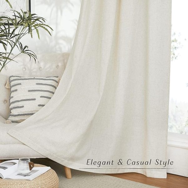NICETOWN Thick Flax Linen Curtains 96 inches Long, Grommet Semi Sheer Vertical Drapes Privacy Added with Light Filtering Window Treatments for Bedroom/Living Room, Natural, W55 x L96, 2 Pieces - Image 5